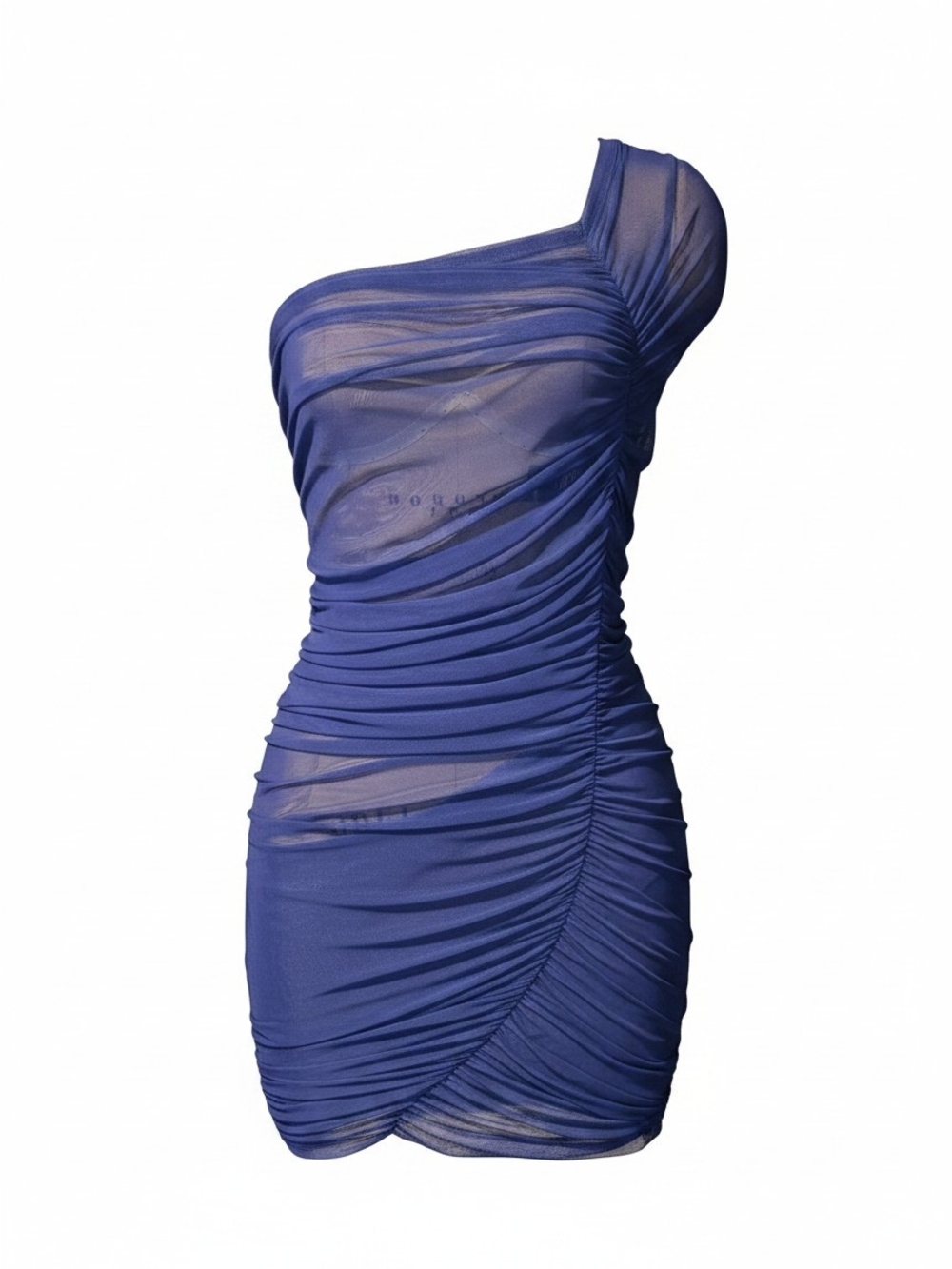 Good American One-Shoulder Ruched Mini Dress in Cobalt